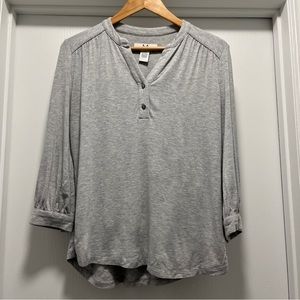 M Magaschoni Women’s Small Blouse 3/4 Sleeve V-neck Top Stretchy Gray Modal Soft